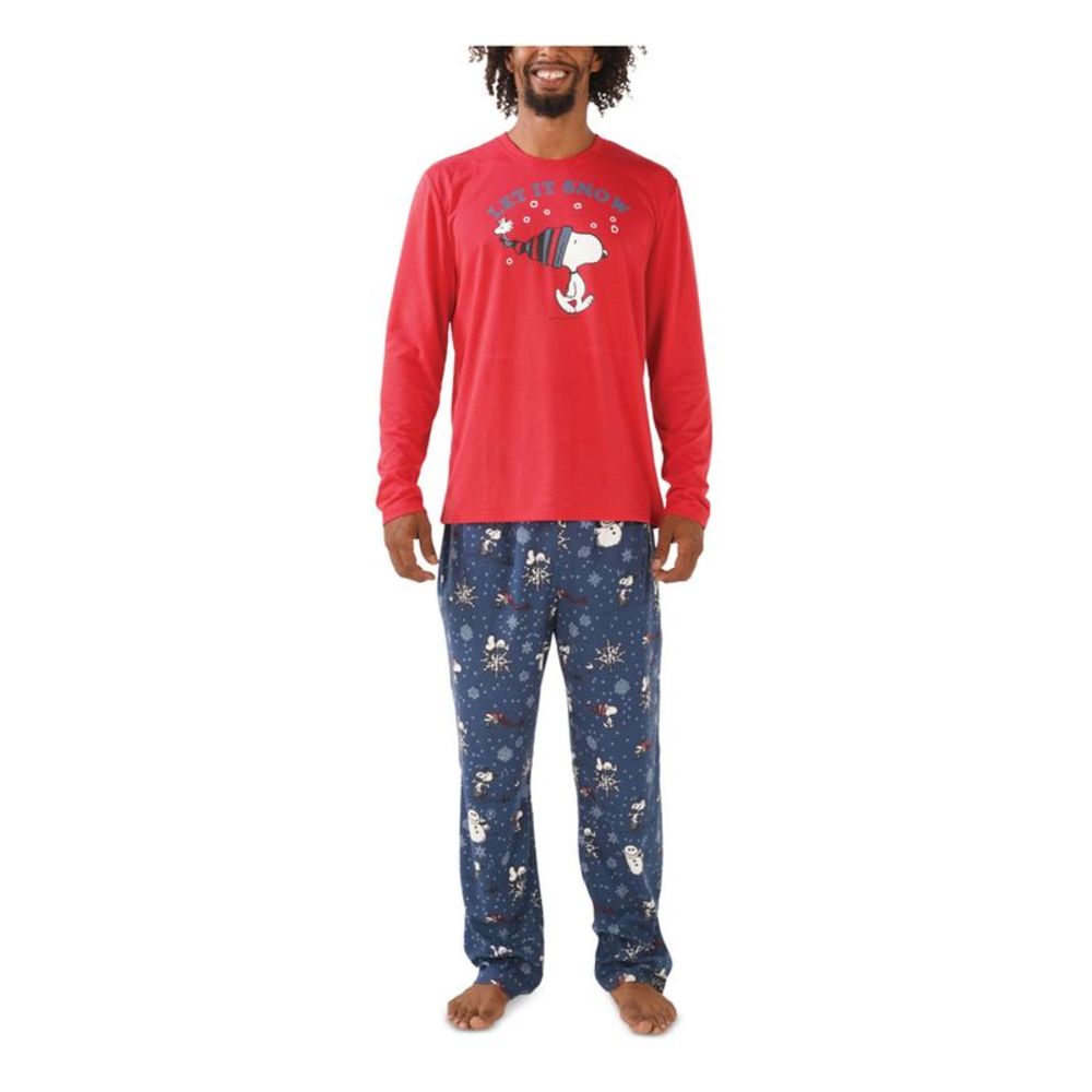 MUNKI MUNKI Mens Red Elastic Band T-Shirt Top Straight leg Pants Pajamas L